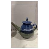 Signed glazed pottery vase and tea pot