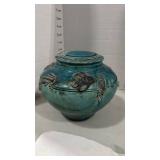 Ceramic signed raku pottery canister with lid and Acoma Pueblo pottery vase