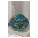 Ceramic signed raku pottery canister with lid and Acoma Pueblo pottery vase