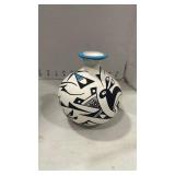 Ceramic signed raku pottery canister with lid and Acoma Pueblo pottery vase