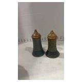 Signed pottery pie pan and pottery salt and pepper shakers