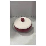 Pink and White Ceramic Covered Bowl