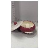 Pink and White Ceramic Covered Bowl