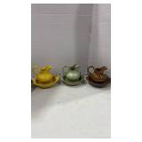 Frankoma pottery small pitcher and bowls with tea pot no lid