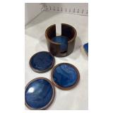Blue Agate Coaster Set with Wine Stopper
