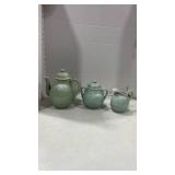 Japanese Celadon Tea Set with Mt. Fuji Design