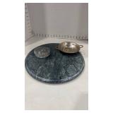 Vintage Hand Wrought Boston Copper small pan with Marble tray and flower frog