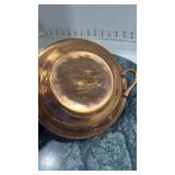 Vintage Hand Wrought Boston Copper small pan with Marble tray and flower frog