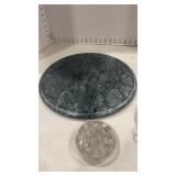 Vintage Hand Wrought Boston Copper small pan with Marble tray and flower frog