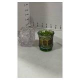 Helios Green Carnival Glass Toothpick Holder, cobalt blue glass perfume bottle with a pewter filigree collar and a butterfly stopper and more
