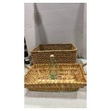 Woven Storage Basket Set biggest one is 8x16x12 with Glass Bottle