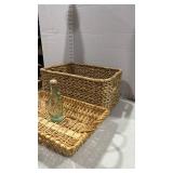 Woven Storage Basket Set biggest one is 8x16x12 with Glass Bottle