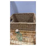Woven Storage Basket Set biggest one is 8x16x12 with Glass Bottle
