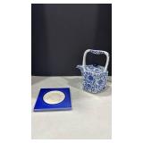Blue and White Porcelain Tea Set with Trivet