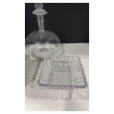Art Deco Glass Decanter and Crystal Dishes Set