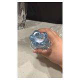 Orrefors blue crystal case, cut crystal vase and Fostoria Diamond Point Tidbit Tray
