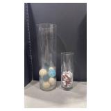 Glass vases with decorative balls and marbles larger vase is 20 inches tall