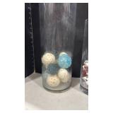 Glass vases with decorative balls and marbles larger vase is 20 inches tall