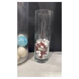 Glass vases with decorative balls and marbles larger vase is 20 inches tall