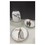 House of Erte decorative plates and vase