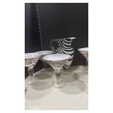 Hand-Blown Zebra Stripe Martini Glass Set with pitcher