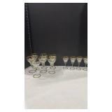 Golden Suszy crystal champagne coupe and sherry glasses set of 11 total
