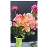 Handpainted Lime Green Floral Vase, faux flowers and home decor