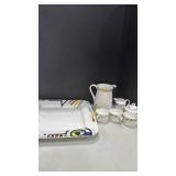 Mikasa Headline pattern serving plate, pitcher with sugar bowl and cream and 3 cups bring own packing