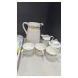 Mikasa Headline pattern serving plate, pitcher with sugar bowl and cream and 3 cups bring own packing