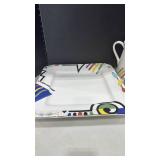 Mikasa Headline pattern serving plate, pitcher with sugar bowl and cream and 3 cups bring own packing