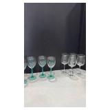 Decorative Wine Glasses with Turquoise Stems and clear wine glasses