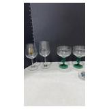 Champagne, wine glasses with stem accessories and margarita glasses