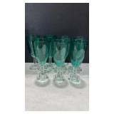 Green goblets with square base set of 7