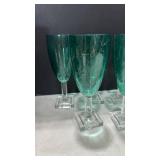 Green goblets with square base set of 7