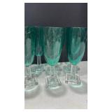 Green goblets with square base set of 7