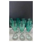 Green goblets with square base set of 7