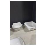 White Ceramic butter dish with small dessert and other bowls