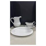 Royal Limited white serving platter, gravy, boat with saucer, and pitcher