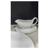 Royal Limited white serving platter, gravy, boat with saucer, and pitcher