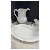 Royal Limited white serving platter, gravy, boat with saucer, and pitcher