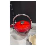 Staub Cast Iron Teapot with Blue Le Creuset Serving Dish