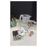 Measuring cups and spoons with decorative wooden box