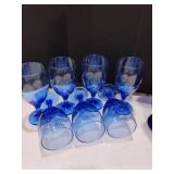 Cobalt Blue Pitcher(numbered and signed) with 7 Cobalt Blue Glasses