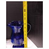 Cobalt Blue Pitcher(numbered and signed) with 7 Cobalt Blue Glasses