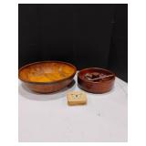 13.5 inch Diameter Red Maple and Black Walnut Bowl with Nutcracker Bowl and Tools and Coasters