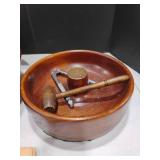 13.5 inch Diameter Red Maple and Black Walnut Bowl with Nutcracker Bowl and Tools and Coasters