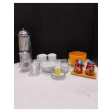 Miscellaneous Kitchen Items.  Salt and Pepper Shakers, Bowls, Sugar Canister and Straw Holder
