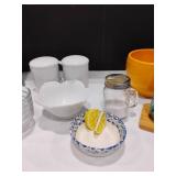 Miscellaneous Kitchen Items.  Salt and Pepper Shakers, Bowls, Sugar Canister and Straw Holder