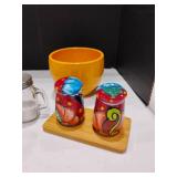 Miscellaneous Kitchen Items.  Salt and Pepper Shakers, Bowls, Sugar Canister and Straw Holder