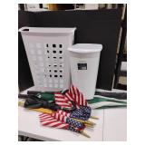 5.5 Gallon Trashcan, Hamper, Yard Flags and Umbrellas